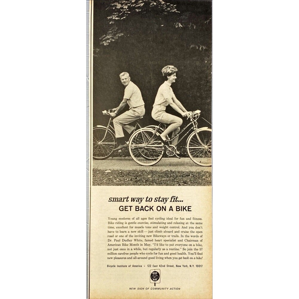 Bicycle Institute of America "Smart Way to Stay Fit" Vintage Print Ad 1966